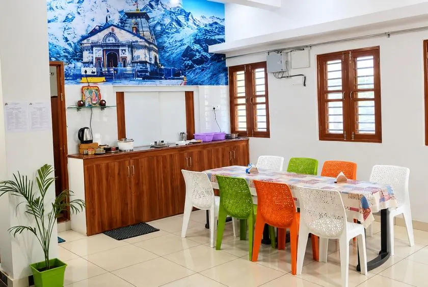Ashram dining hall and kitchen at Siddhant School of Yoga