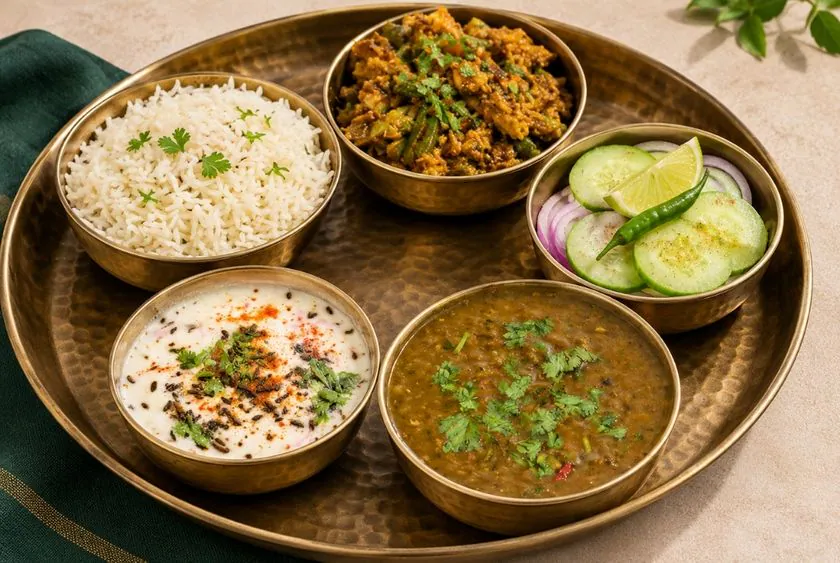 Freshly prepared sattvic meal at Siddhant School of Yoga