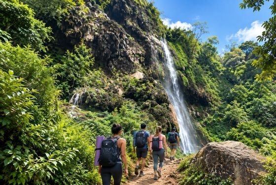 Waterfall trek in the hills above Rishikesh