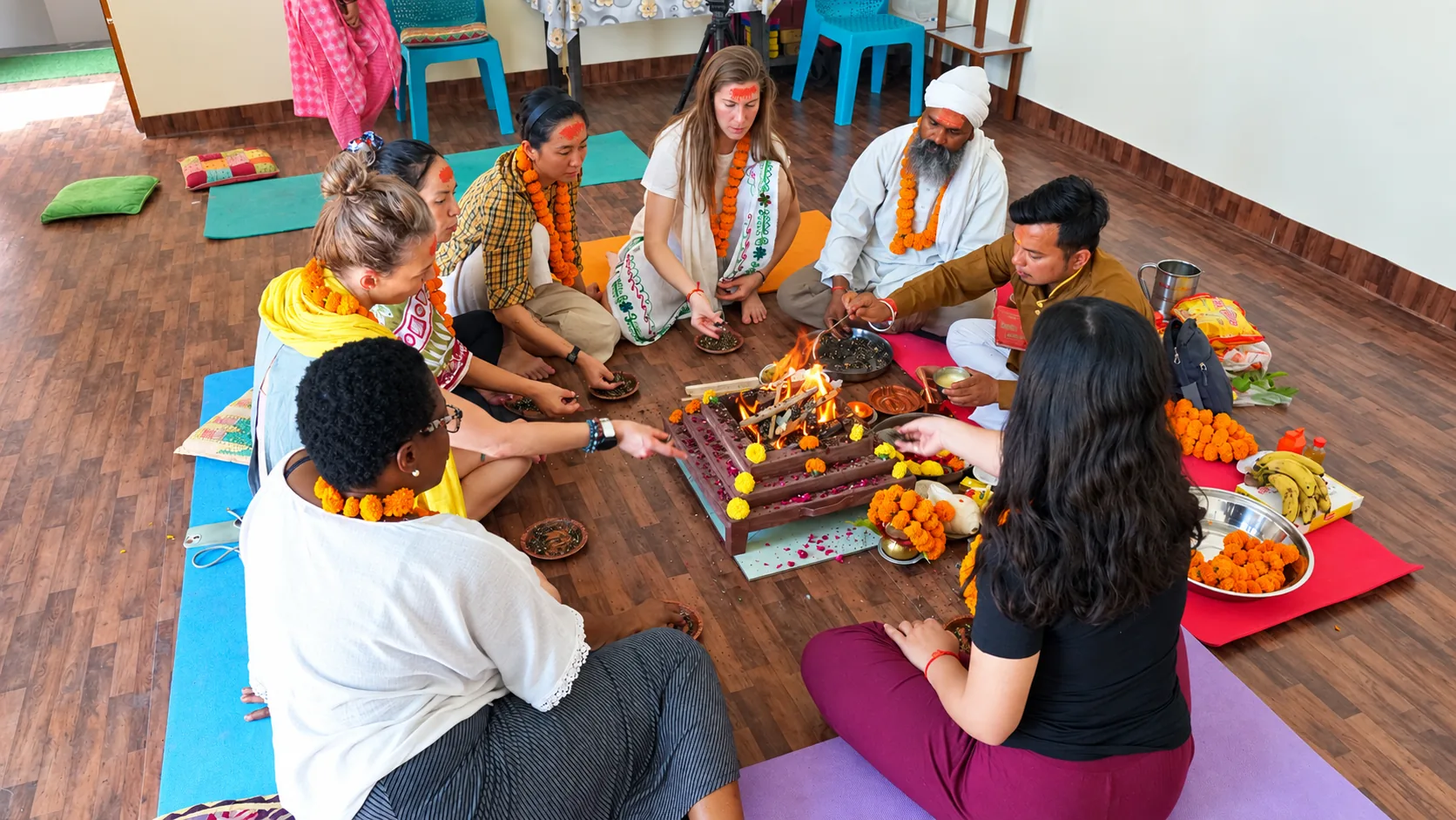 Sacred Vedic havan fire ritual reflecting the living culture of Rishikesh