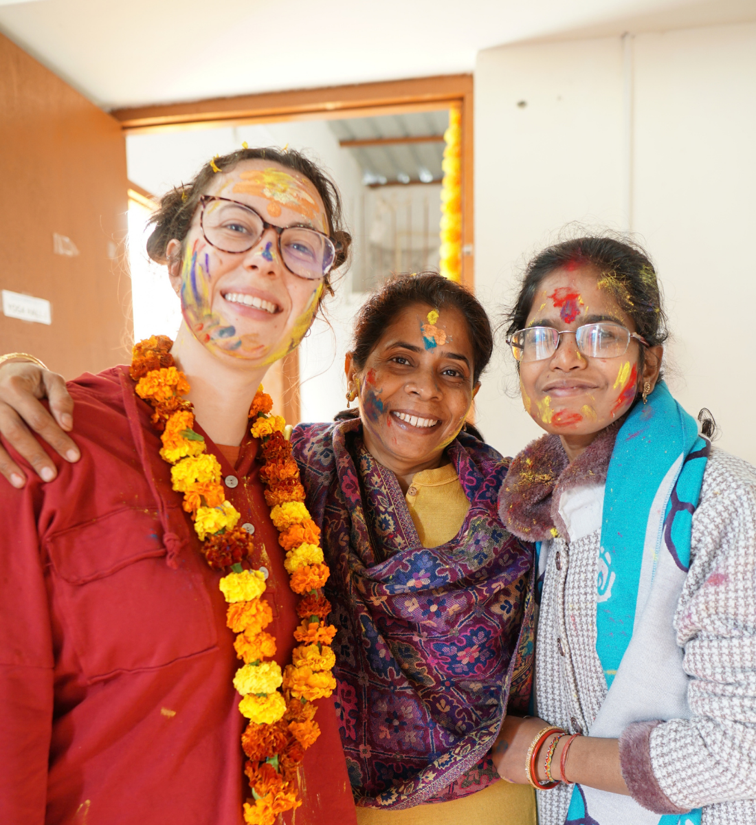 Holi festival celebration during the International Yoga Festival at Parmarth Niketan Ashram, Rishikesh