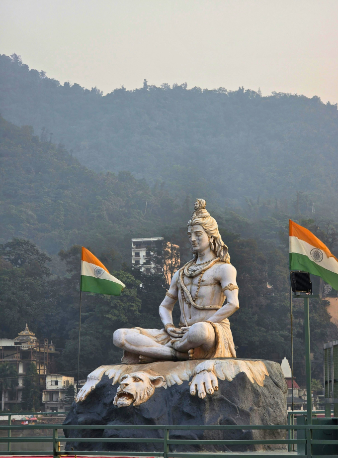 Majestic Lord Shiva statue in sacred Rishikesh along the Ganges