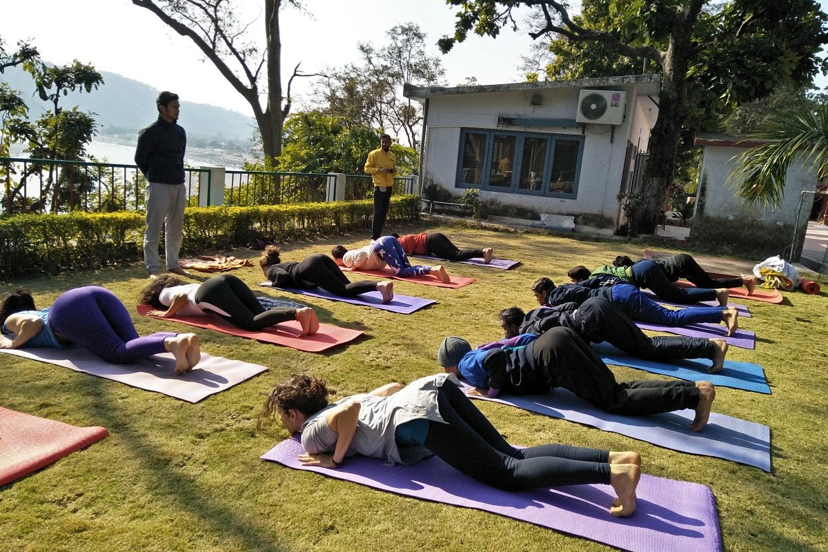 Advanced Kundalini pranayama and purification practice outdoors in Rishikesh