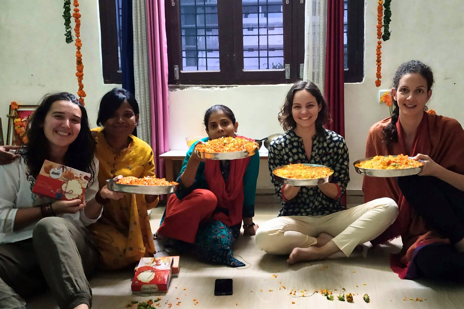 Students sharing a meal together at the ashram in Rishikesh